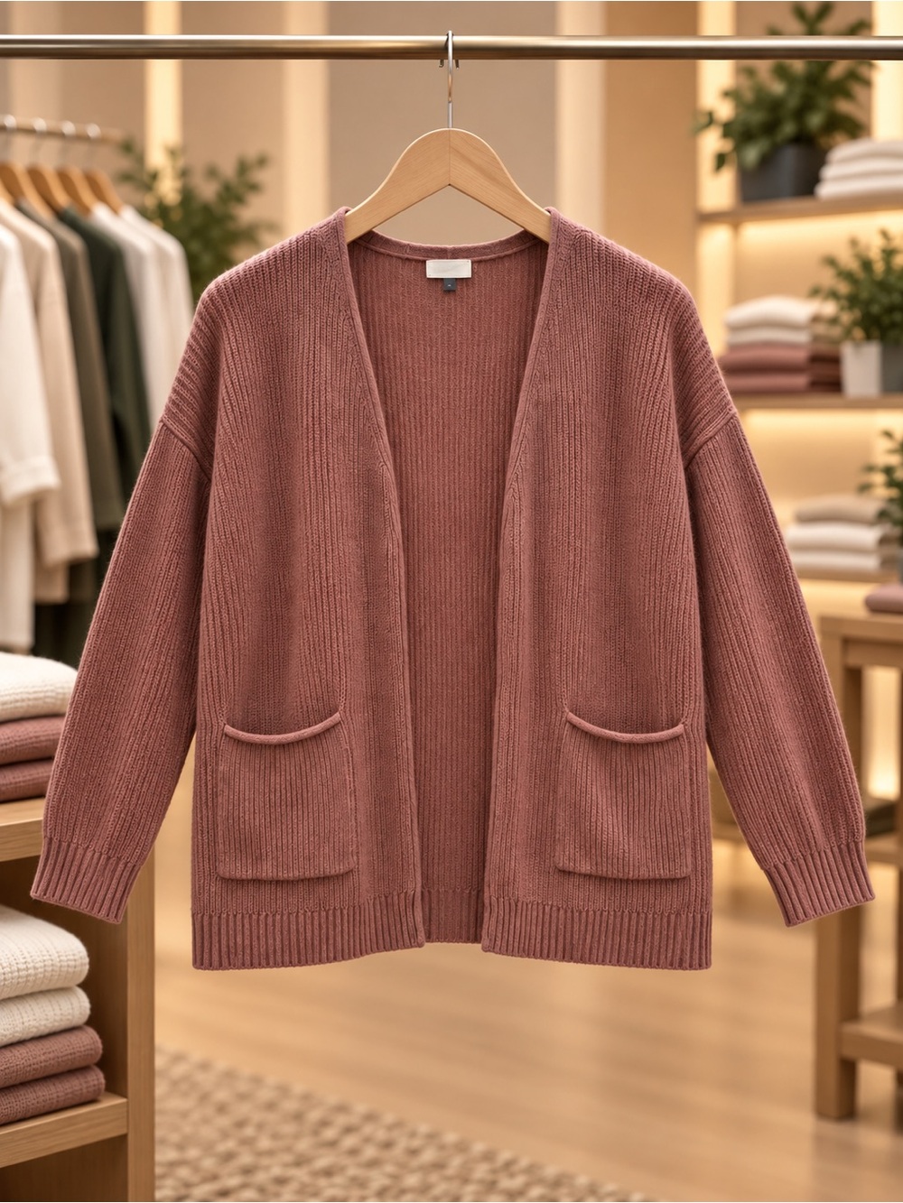 Universal Thread Dusty Rose Open-Front Ribbed Cardigan